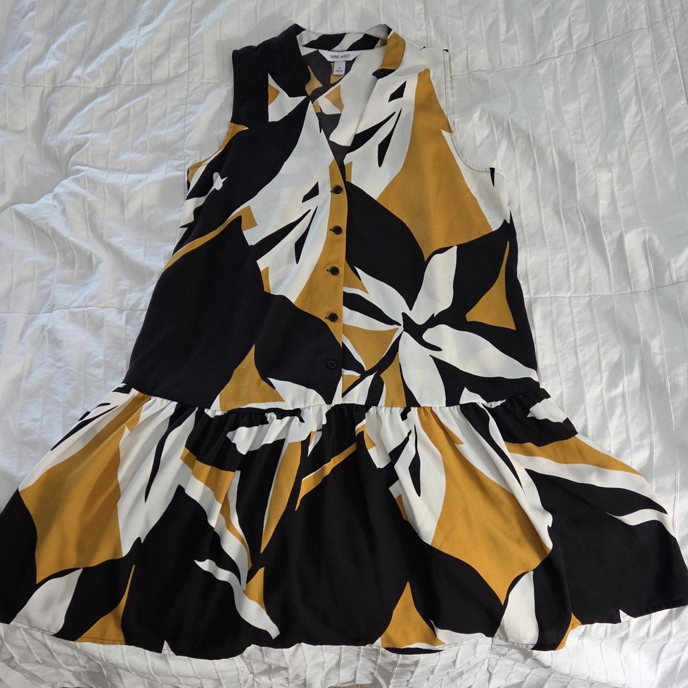 Nine West Black and Gold Patterned Dress
